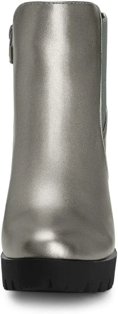 Allegra K Women's Round Toe Zipper Block Heel Platform Ankle Boots