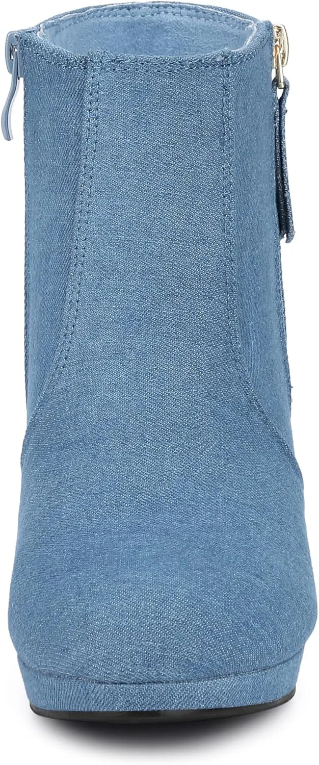 Allegra K Women's Side Zip Low Platform Chunky Heel Ankle Booties