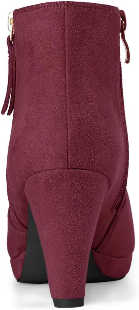 Allegra K Women's Side Zip Low Platform Chunky Heel Ankle Booties