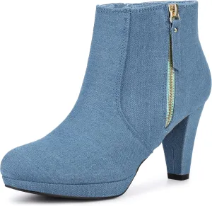 Allegra K Women's Side Zip Low Platform Chunky Heel Ankle Booties