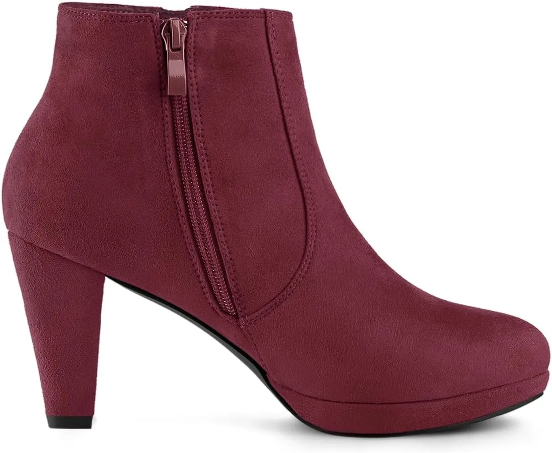 Allegra K Women's Side Zip Low Platform Chunky Heel Ankle Booties