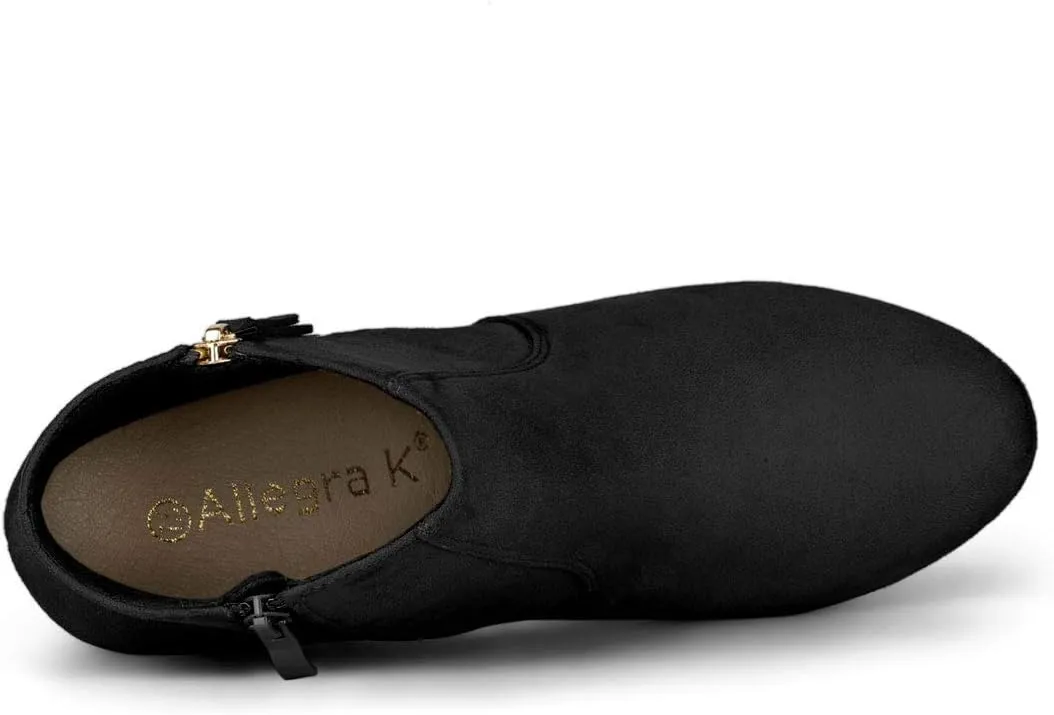 Allegra K Women's Side Zip Low Platform Chunky Heel Ankle Booties