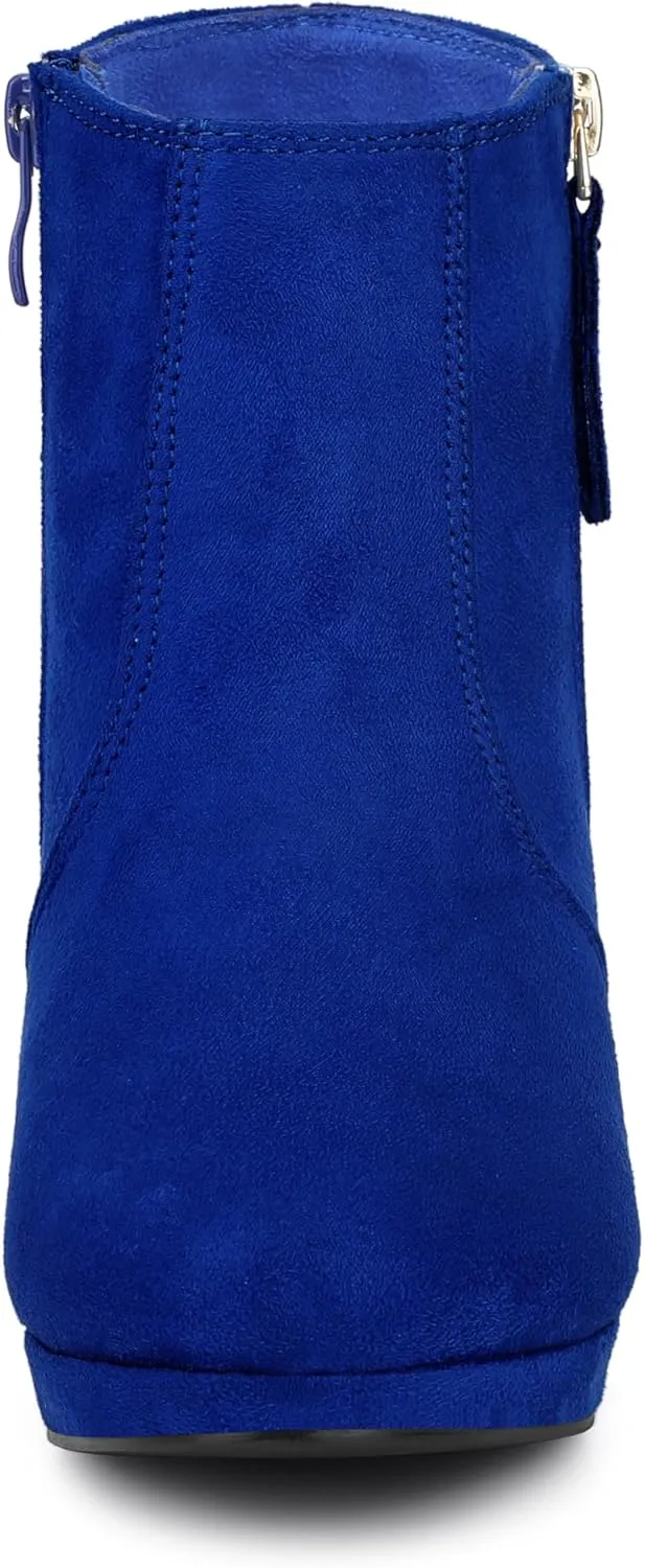 Allegra K Women's Side Zip Low Platform Chunky Heel Ankle Booties
