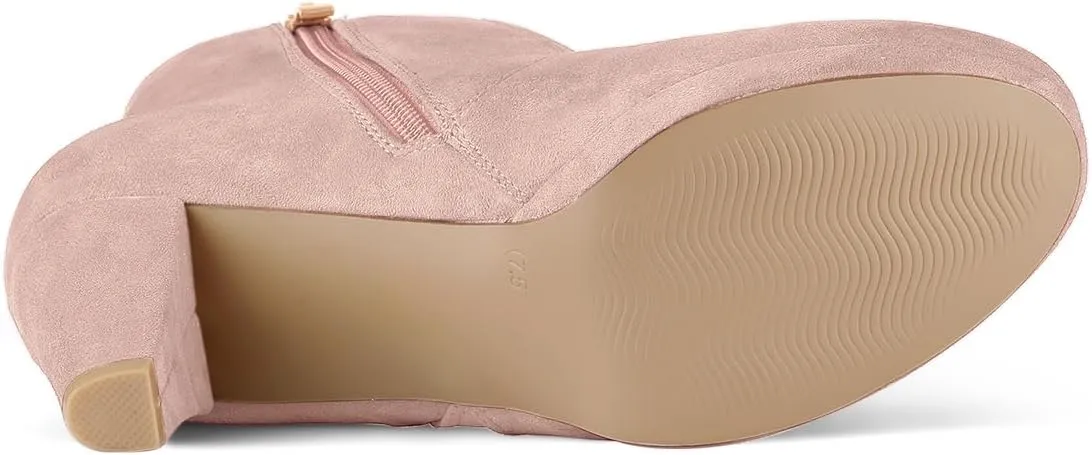Allegra K Women's Side Zip Low Platform Chunky Heel Ankle Booties
