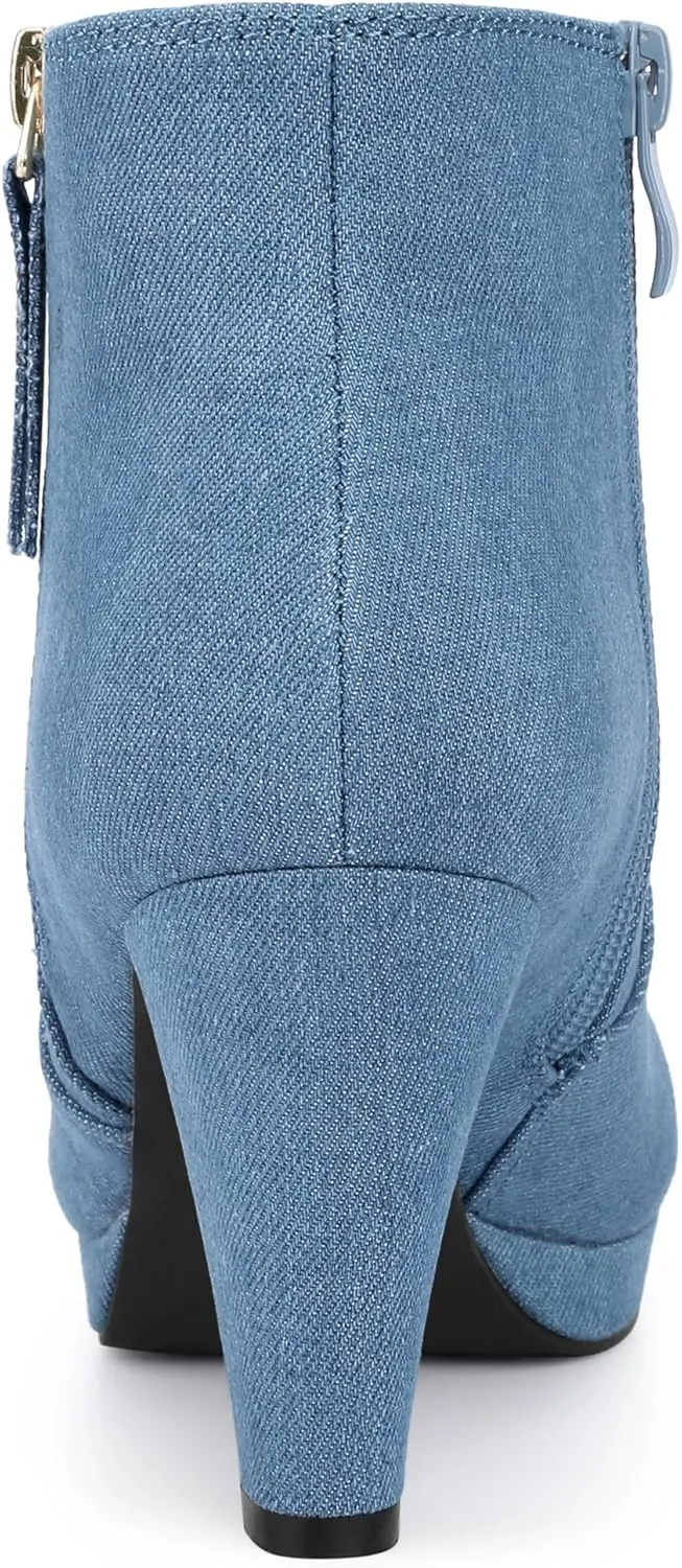 Allegra K Women's Side Zip Low Platform Chunky Heel Ankle Booties