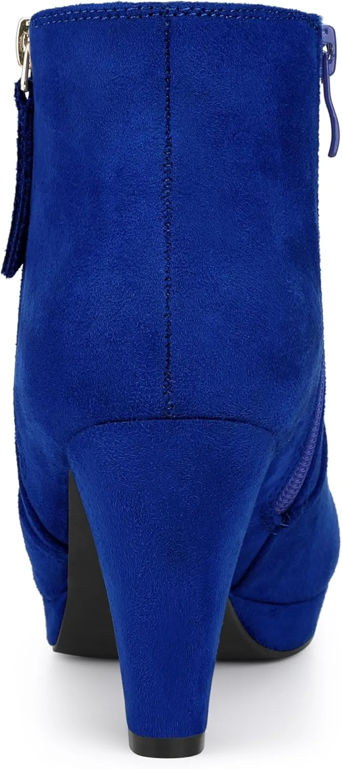 Allegra K Women's Side Zip Low Platform Chunky Heel Ankle Booties
