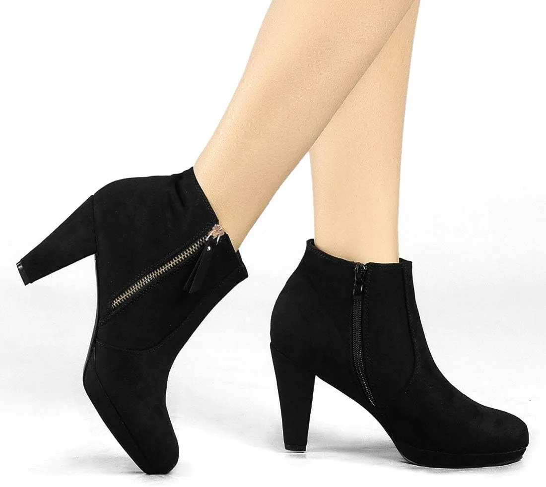 Allegra K Women's Side Zip Low Platform Chunky Heel Ankle Booties