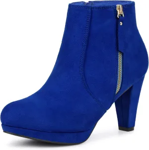 Allegra K Women's Side Zip Low Platform Chunky Heel Ankle Booties