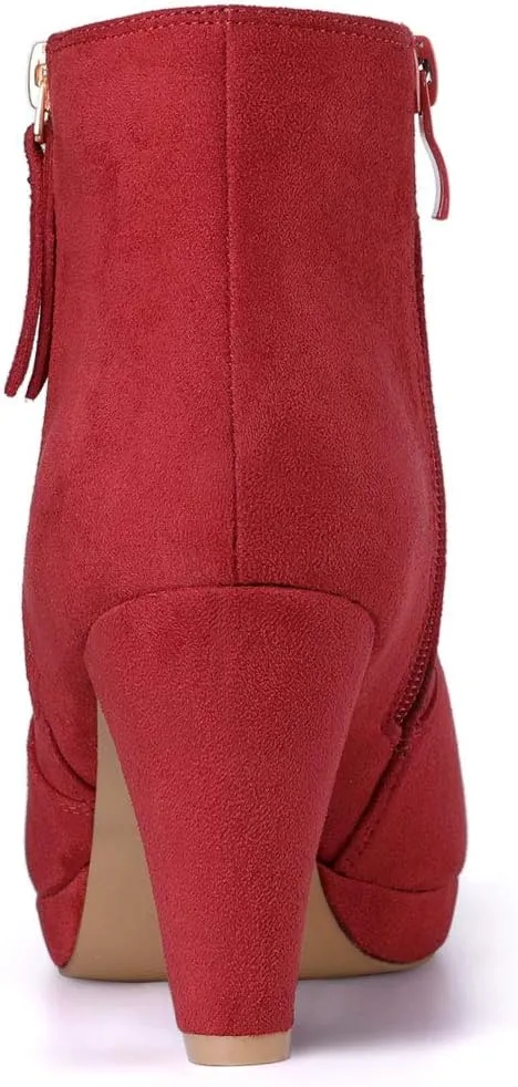 Allegra K Women's Side Zip Low Platform Chunky Heel Ankle Booties