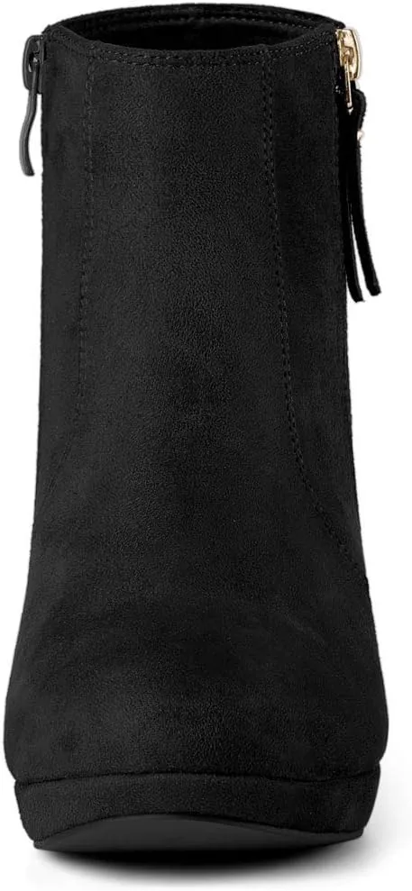 Allegra K Women's Side Zip Low Platform Chunky Heel Ankle Booties