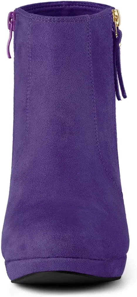 Allegra K Women's Side Zip Low Platform Chunky Heel Ankle Booties