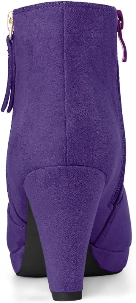 Allegra K Women's Side Zip Low Platform Chunky Heel Ankle Booties