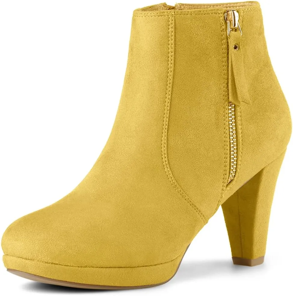 Allegra K Women's Side Zip Low Platform Chunky Heel Ankle Booties