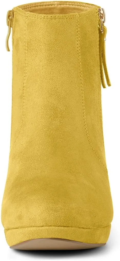 Allegra K Women's Side Zip Low Platform Chunky Heel Ankle Booties