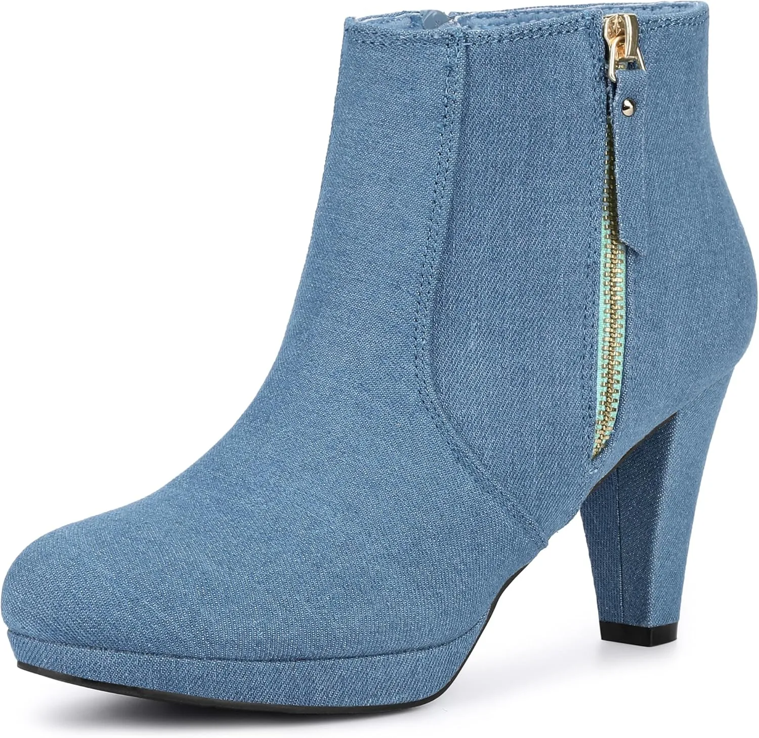 Allegra K Women's Side Zip Low Platform Chunky Heel Ankle Booties