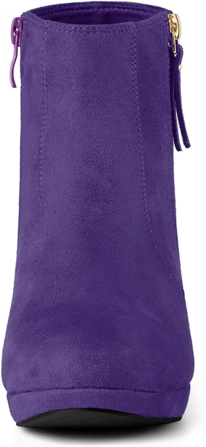 Allegra K Women's Side Zip Low Platform Chunky Heel Ankle Booties