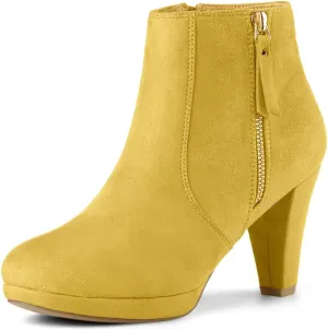 Allegra K Women's Side Zip Low Platform Chunky Heel Ankle Booties