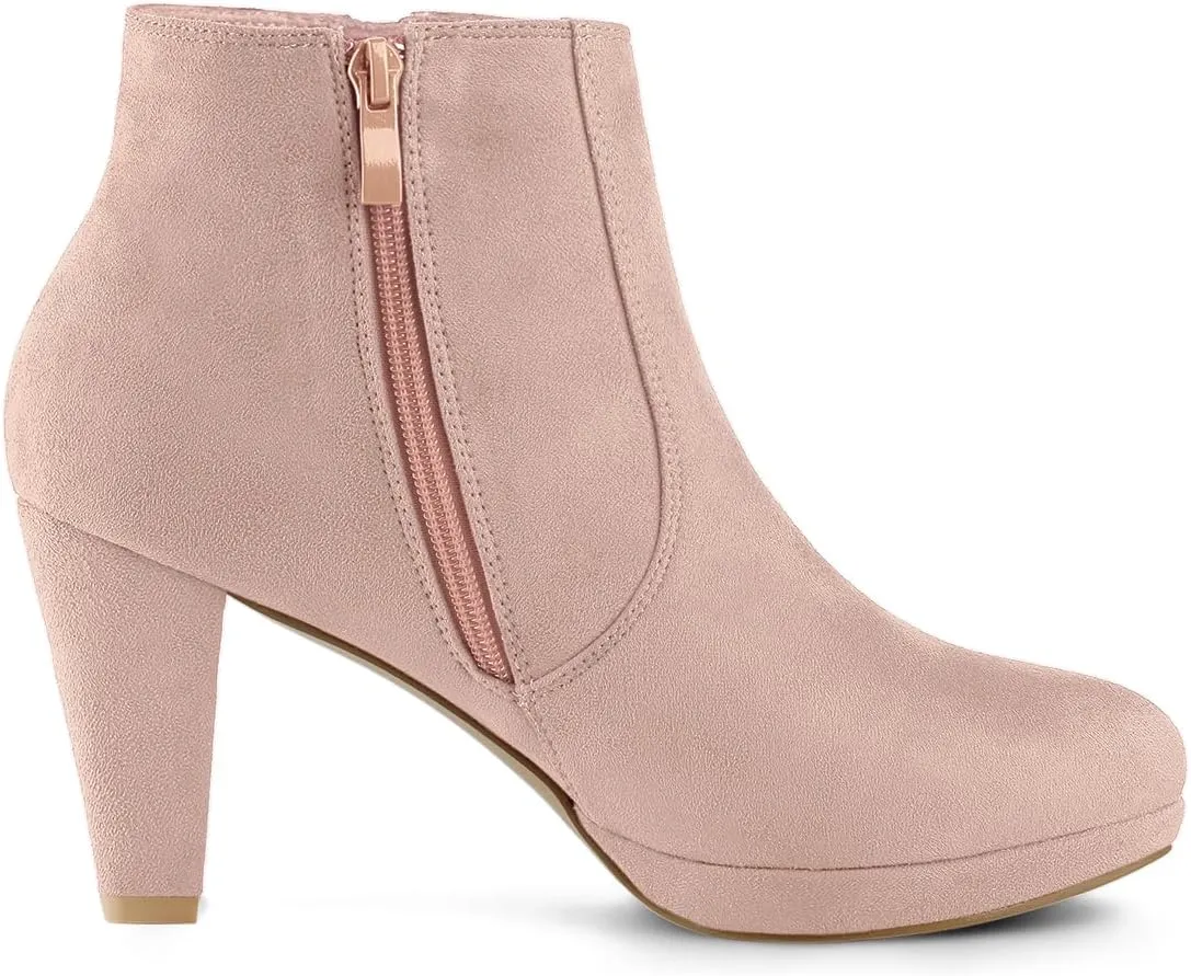 Allegra K Women's Side Zip Low Platform Chunky Heel Ankle Booties