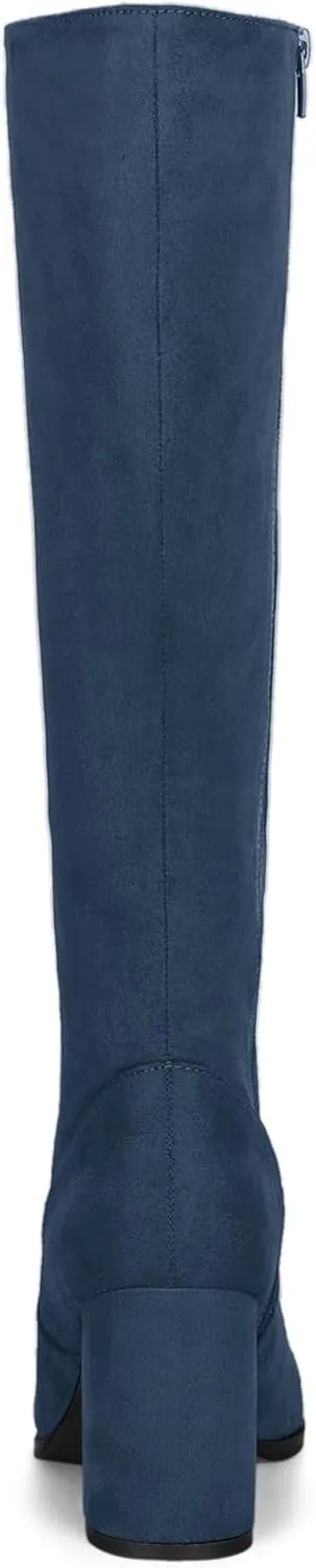 Allegra K Women's Side Zipper Chunky Heel Knee High Boots
