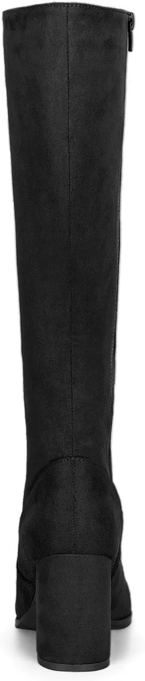 Allegra K Women's Side Zipper Chunky Heel Knee High Boots