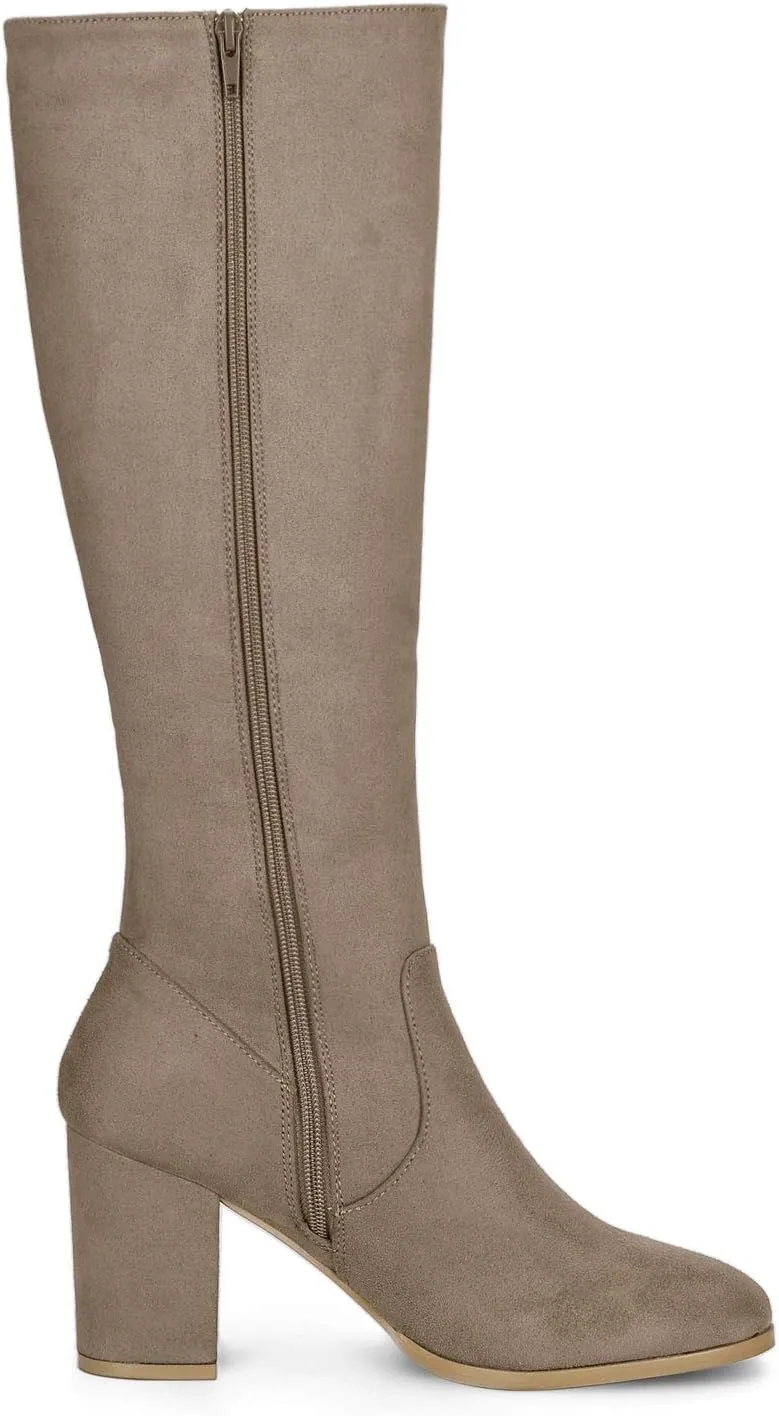 Allegra K Women's Side Zipper Chunky Heel Knee High Boots