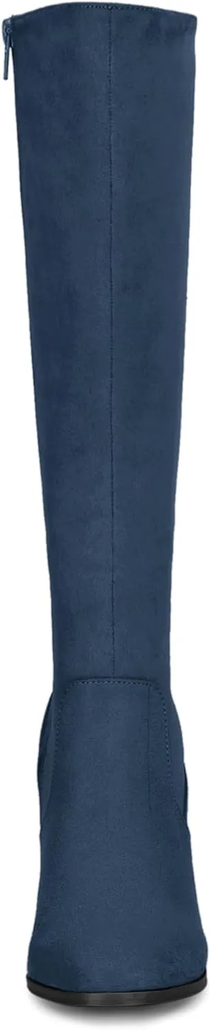 Allegra K Women's Side Zipper Chunky Heel Knee High Boots
