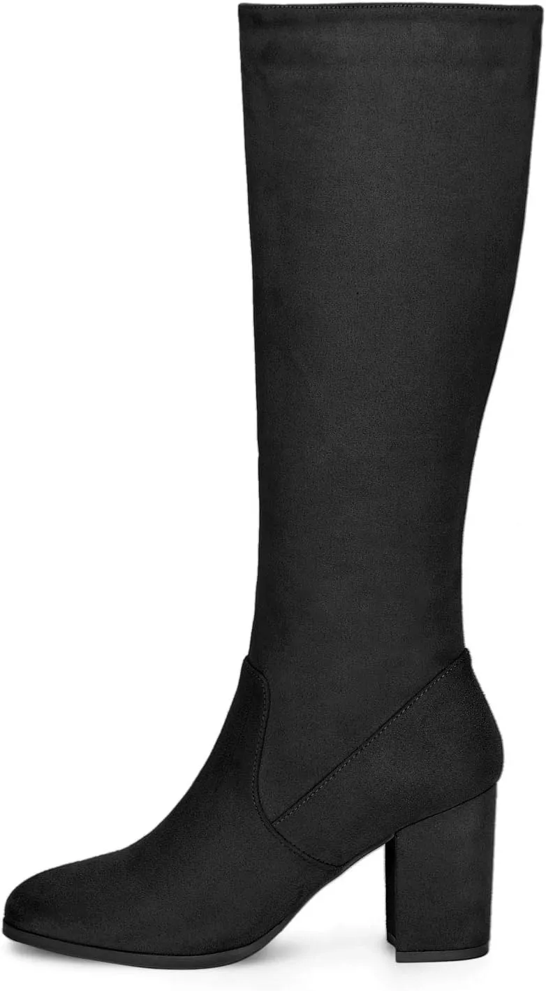 Allegra K Women's Side Zipper Chunky Heel Knee High Boots