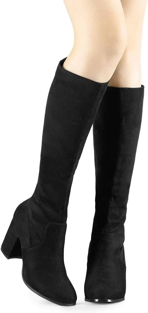 Allegra K Women's Side Zipper Chunky Heel Knee High Boots