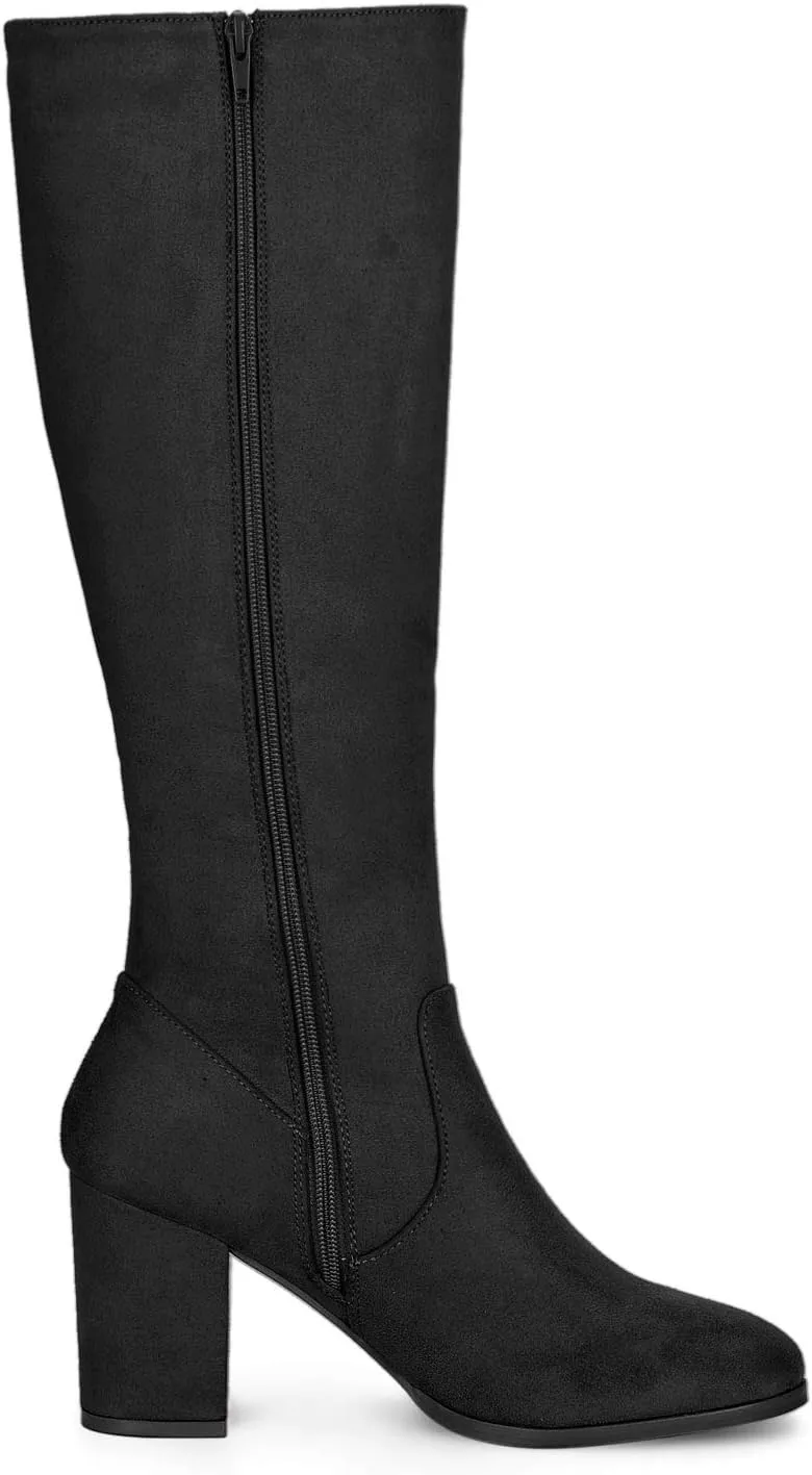Allegra K Women's Side Zipper Chunky Heel Knee High Boots