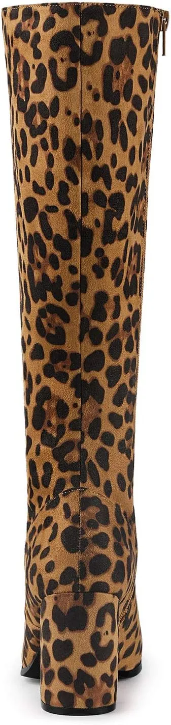 Allegra K Women's Side Zipper Chunky Heel Knee High Boots