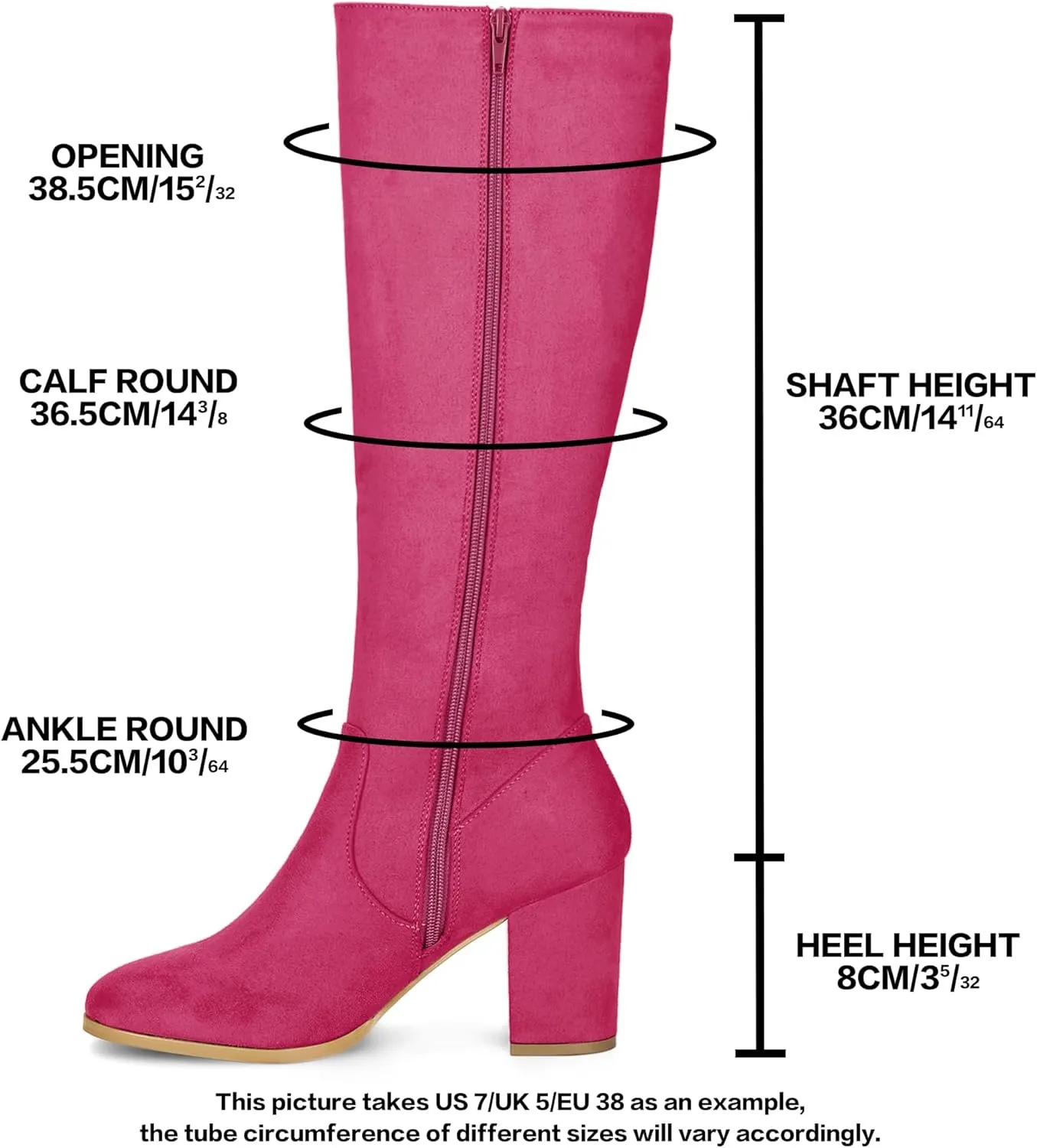 Allegra K Women's Side Zipper Chunky Heel Knee High Boots