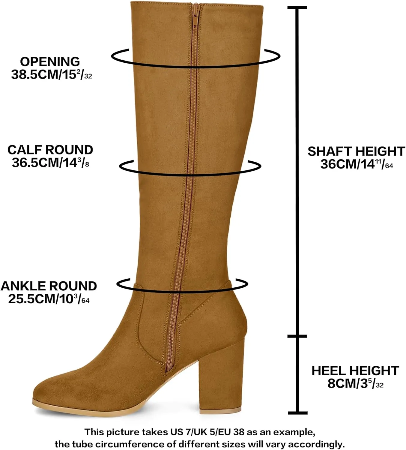 Allegra K Women's Side Zipper Chunky Heel Knee High Boots