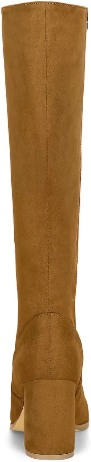 Allegra K Women's Side Zipper Chunky Heel Knee High Boots