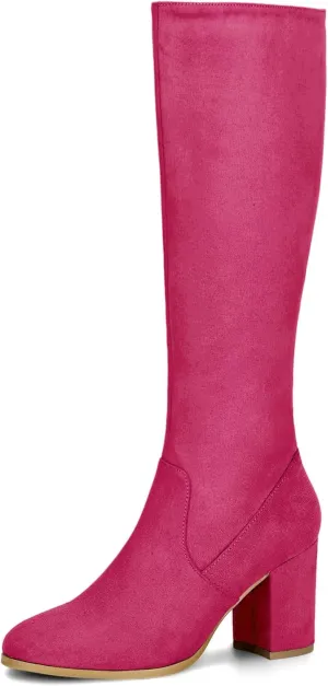 Allegra K Women's Side Zipper Chunky Heel Knee High Boots