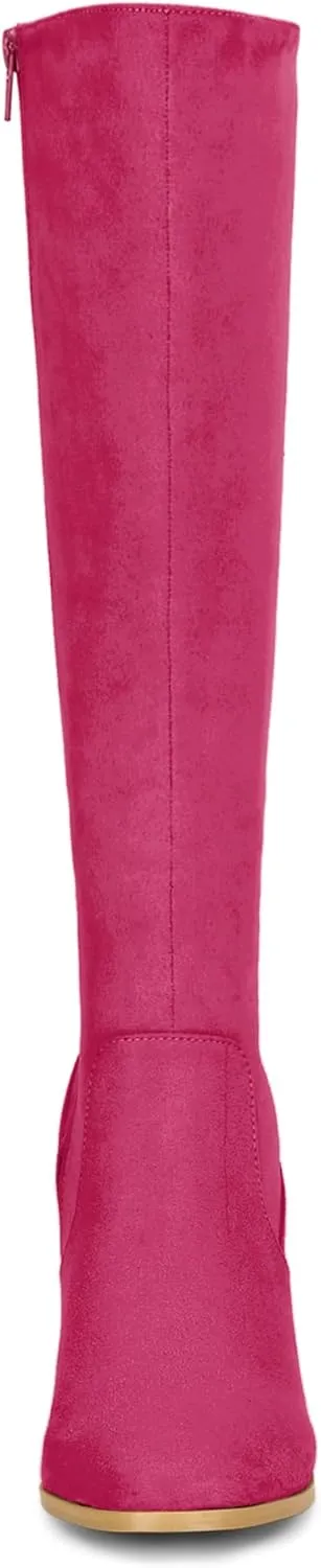 Allegra K Women's Side Zipper Chunky Heel Knee High Boots