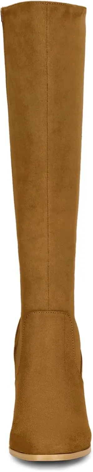 Allegra K Women's Side Zipper Chunky Heel Knee High Boots
