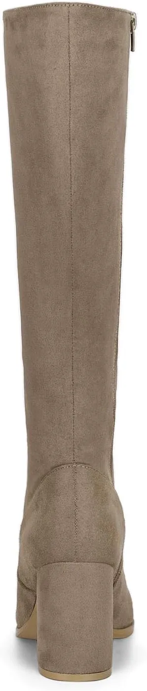 Allegra K Women's Side Zipper Chunky Heel Knee High Boots