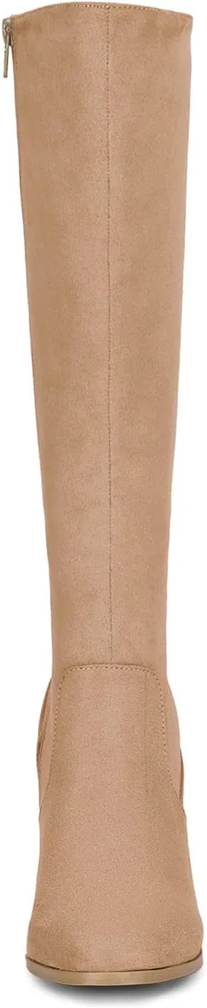 Allegra K Women's Side Zipper Chunky Heel Knee High Boots