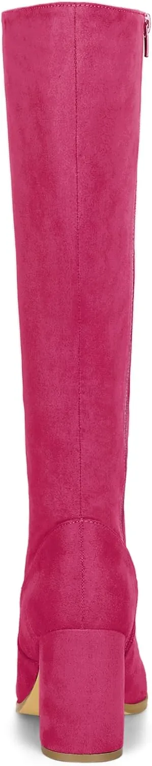 Allegra K Women's Side Zipper Chunky Heel Knee High Boots