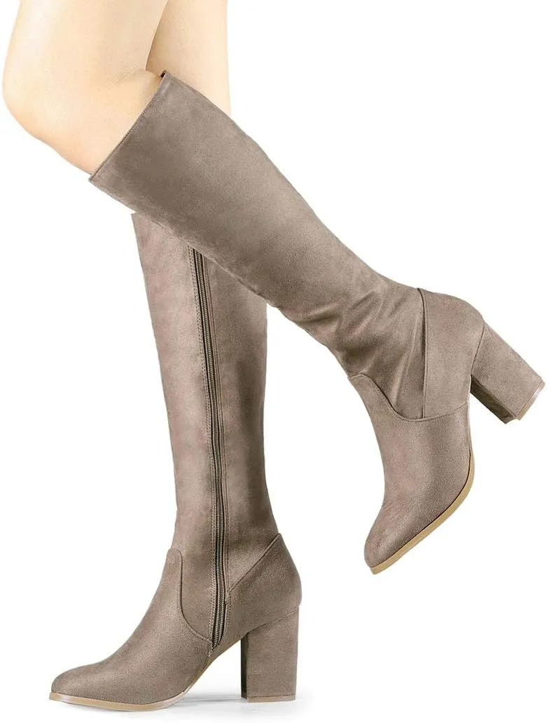 Allegra K Women's Side Zipper Chunky Heel Knee High Boots