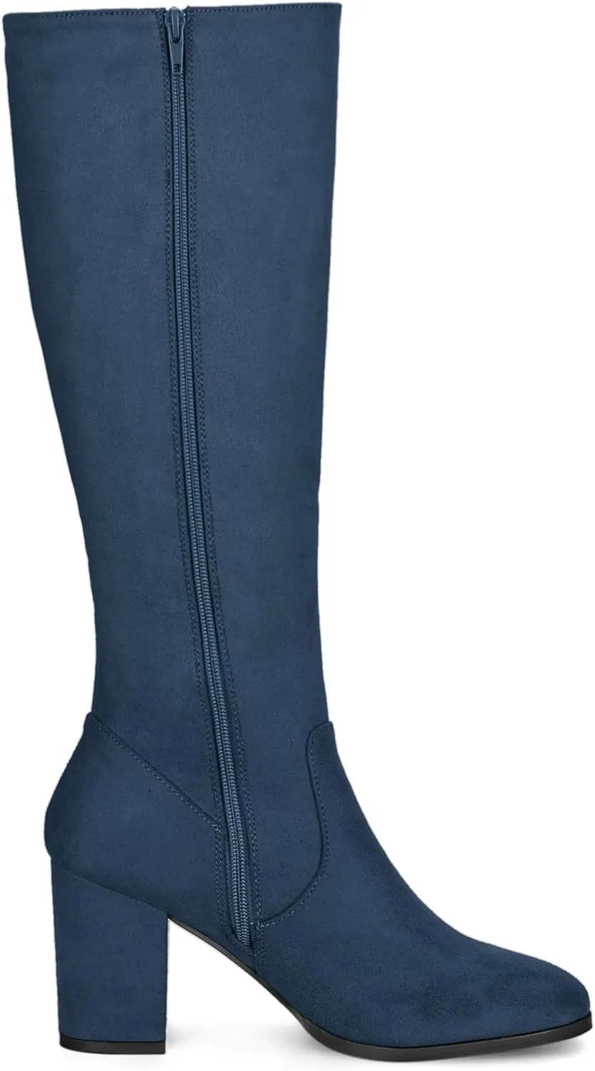 Allegra K Women's Side Zipper Chunky Heel Knee High Boots