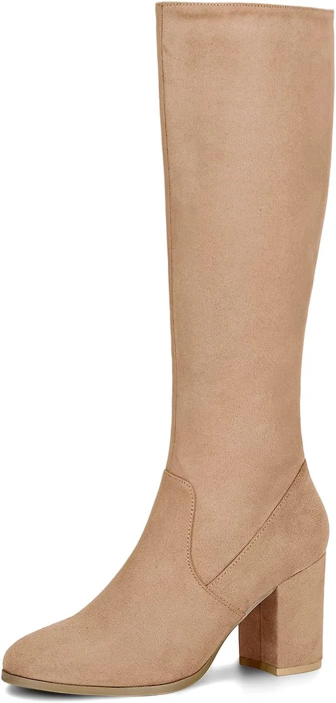 Allegra K Women's Side Zipper Chunky Heel Knee High Boots