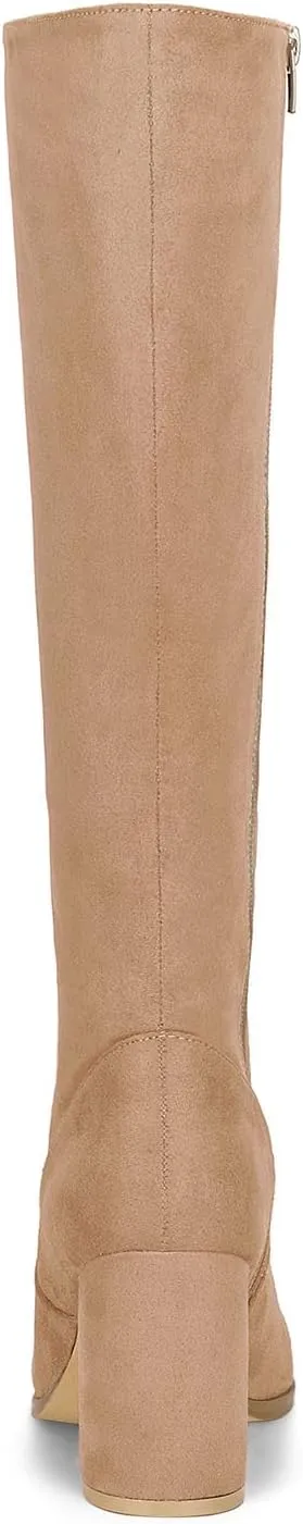 Allegra K Women's Side Zipper Chunky Heel Knee High Boots