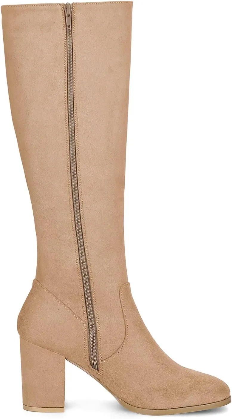 Allegra K Women's Side Zipper Chunky Heel Knee High Boots