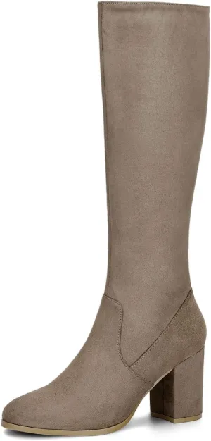 Allegra K Women's Side Zipper Chunky Heel Knee High Boots