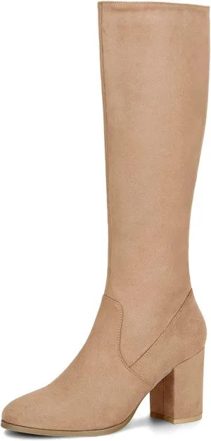 Allegra K Women's Side Zipper Chunky Heel Knee High Boots