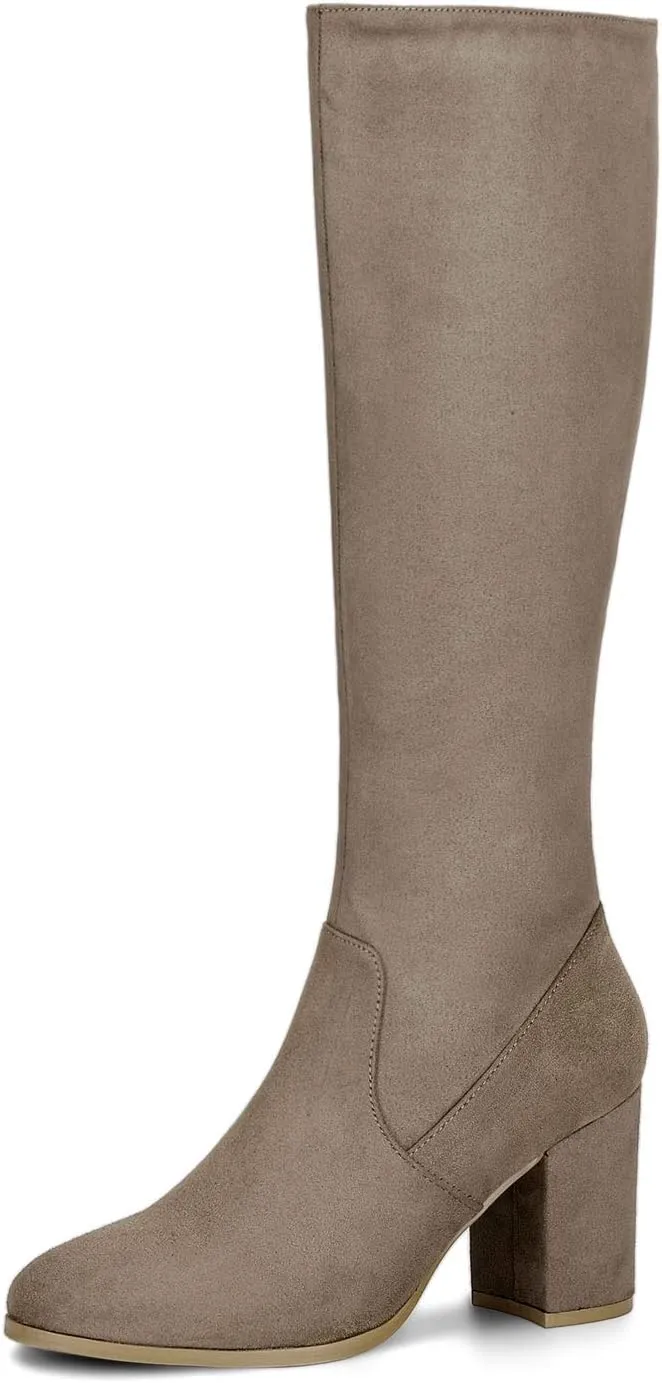 Allegra K Women's Side Zipper Chunky Heel Knee High Boots