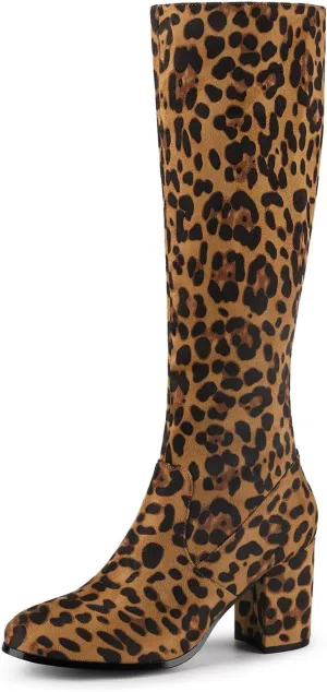 Allegra K Women's Side Zipper Chunky Heel Knee High Boots