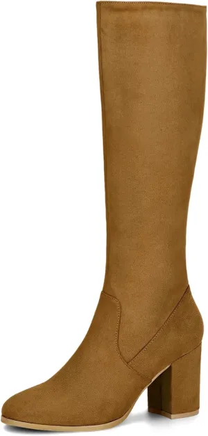 Allegra K Women's Side Zipper Chunky Heel Knee High Boots