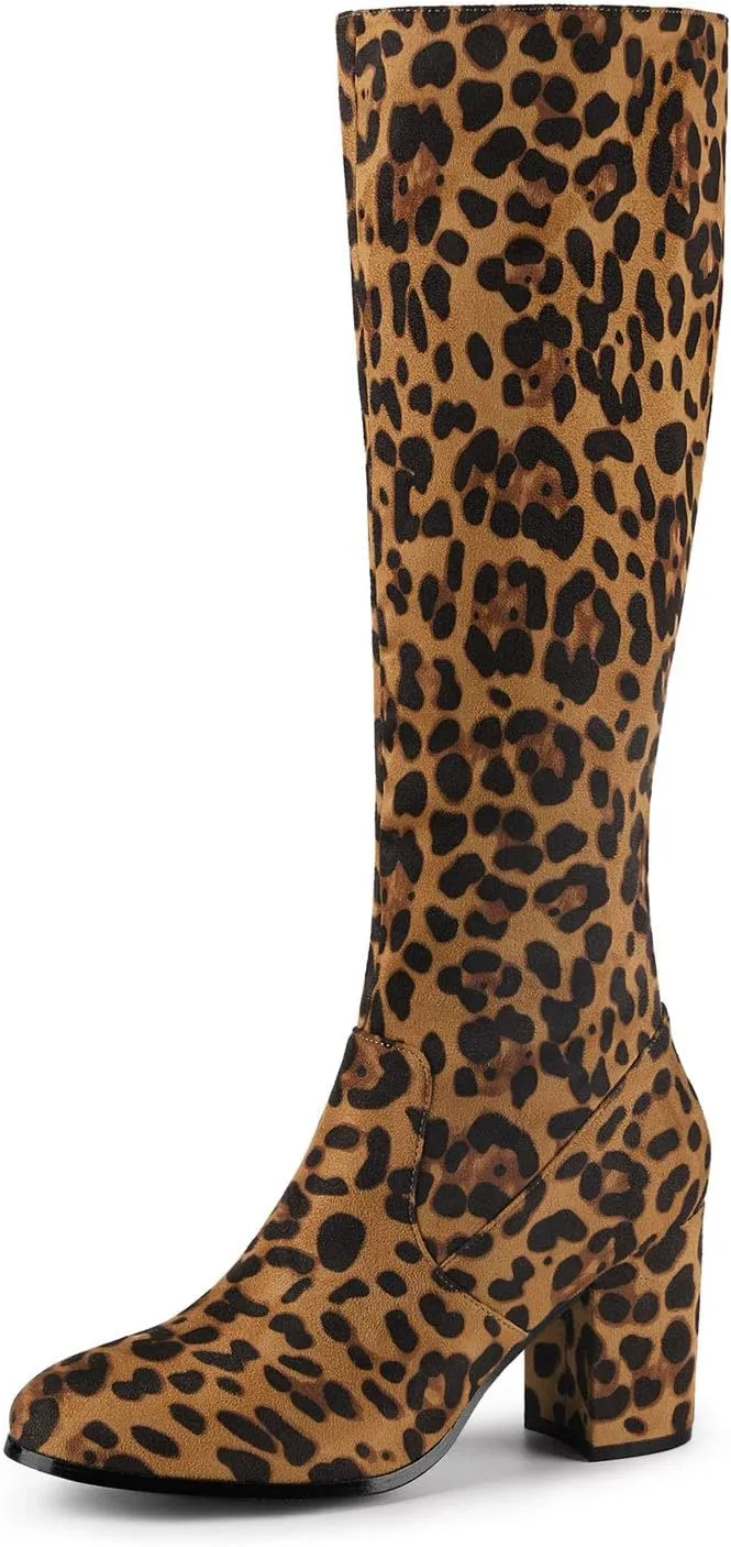 Allegra K Women's Side Zipper Chunky Heel Knee High Boots
